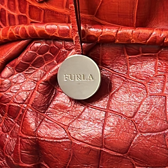 FURLA Red Croc Embossed EUC - Picture 2 of 9